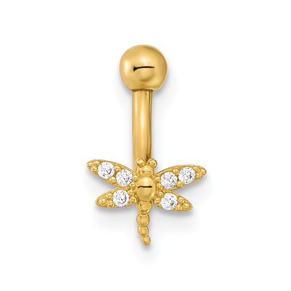 14K Yellow Gold 14 Gauge Dragonfly Cz Eyebrow Ring Body Jewelry