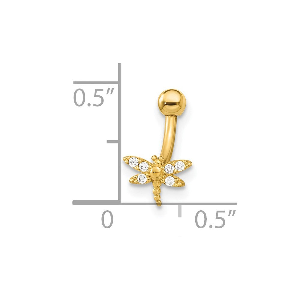 14K Yellow Gold 14 Gauge Dragonfly Cz Eyebrow Ring Body Jewelry