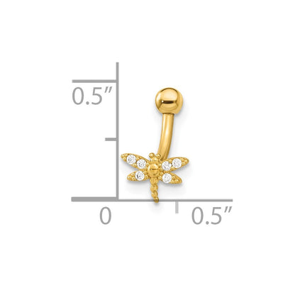 14K Yellow Gold 14 Gauge Dragonfly Cz Eyebrow Ring Body Jewelry