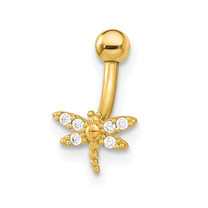 14K Yellow Gold 14 Gauge Dragonfly Cz Eyebrow Ring Body Jewelry