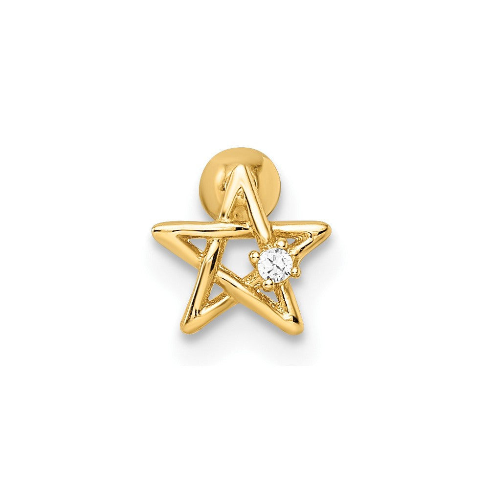 14K Yellow Gold 18 Gauge Cz Star Labret Stud