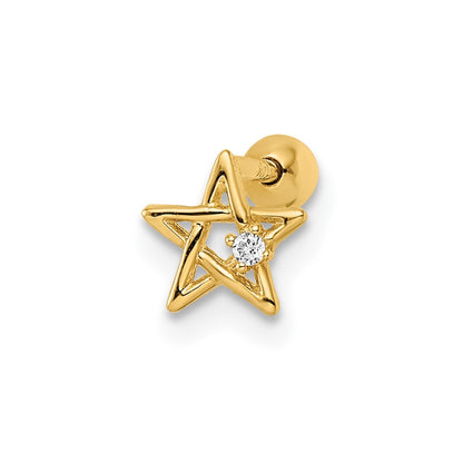 14K Yellow Gold 18 Gauge Cz Star Labret Stud