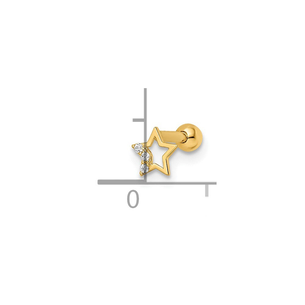 14K Yellow Gold 16 Gauge Cz Star Labret Stud