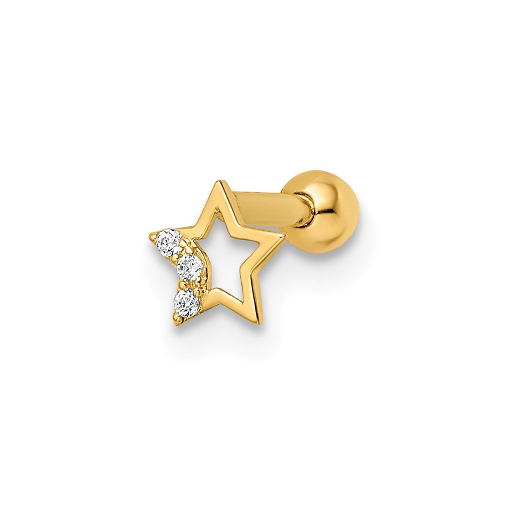 14K Yellow Gold 16 Gauge Cz Star Labret Stud