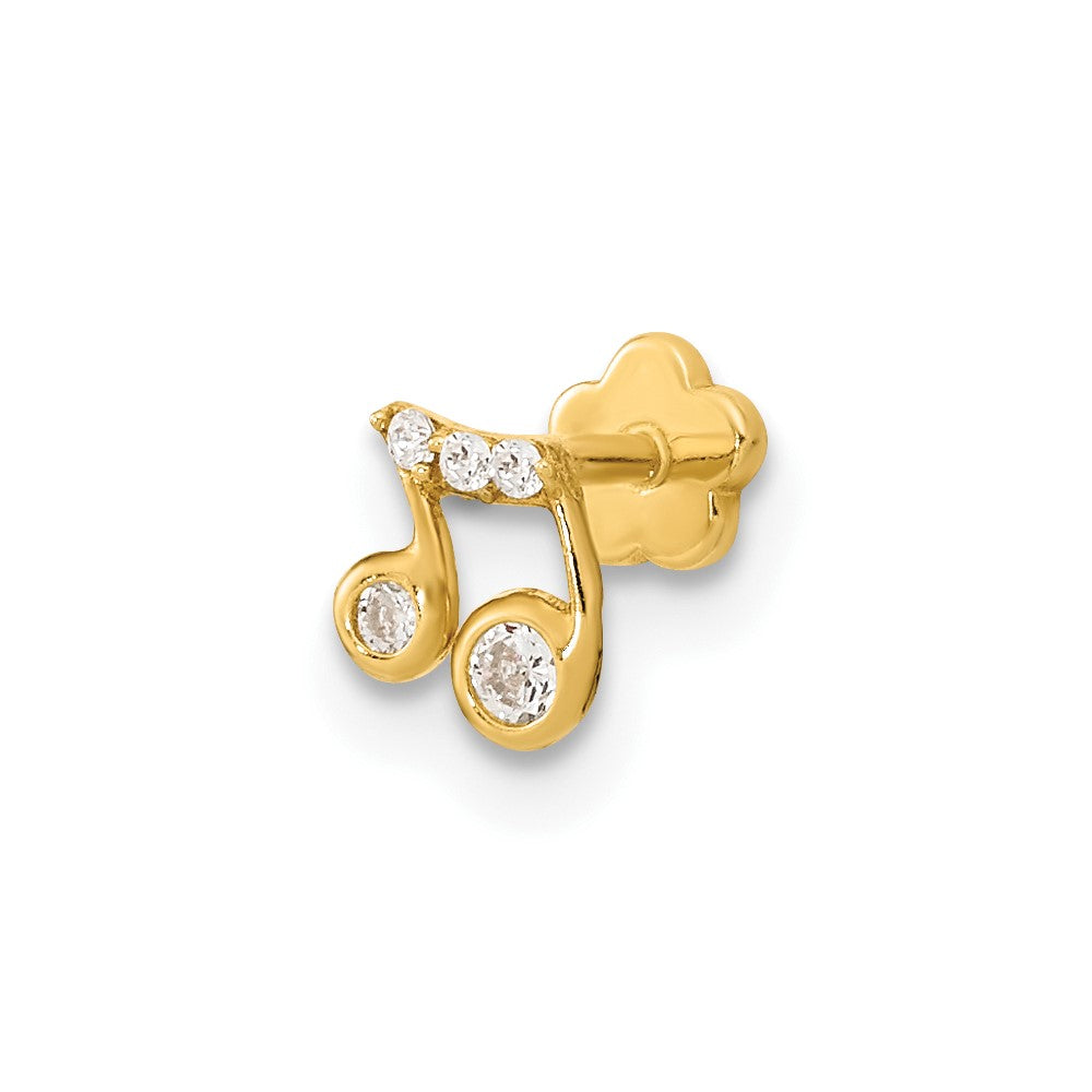 14K Yellow Gold 18 Gauge Music Note And Cz Cartilage Body Jewelry