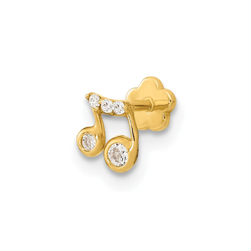 14K Yellow Gold 18 Gauge Music Note And Cz Cartilage Body Jewelry