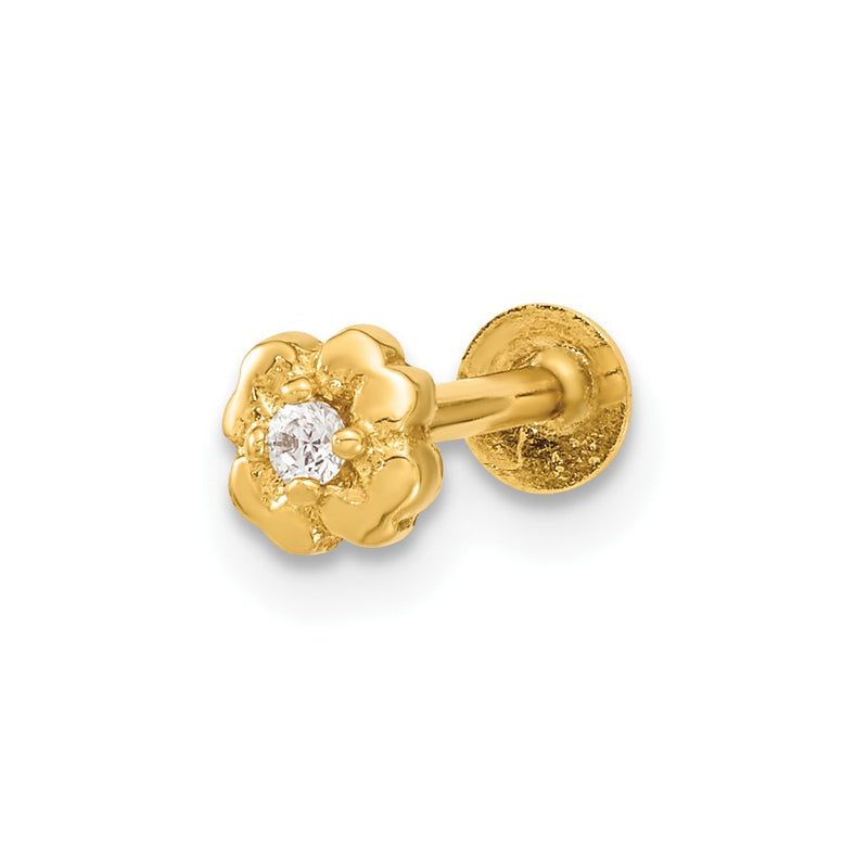14K Yellow Gold 18 Gauge Flower Cz Cartilage Body Jewelry