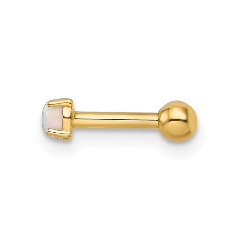 14K Yellow Gold 16 Gauge Created Opal Labret Stud