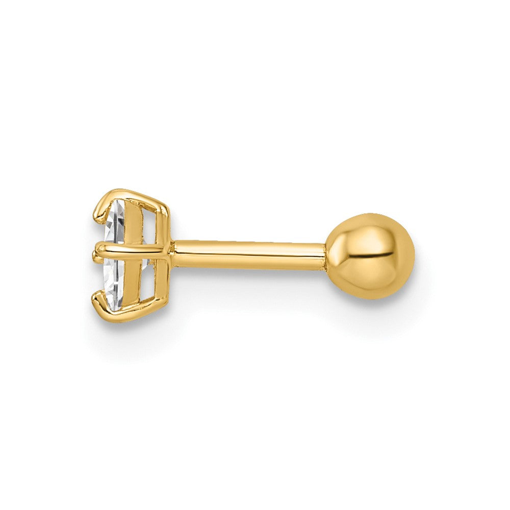 14K Yellow Gold 18 Gauge Square Cz Labret Stud