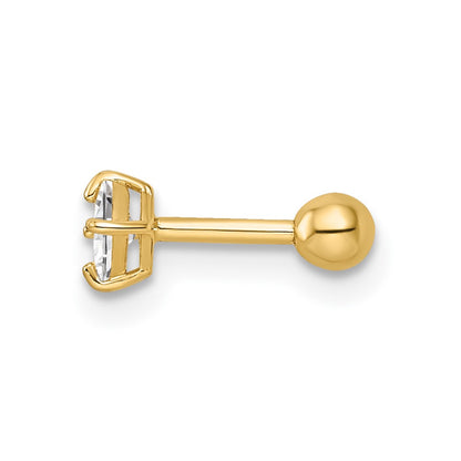 14K Yellow Gold 18 Gauge Square Cz Labret Stud