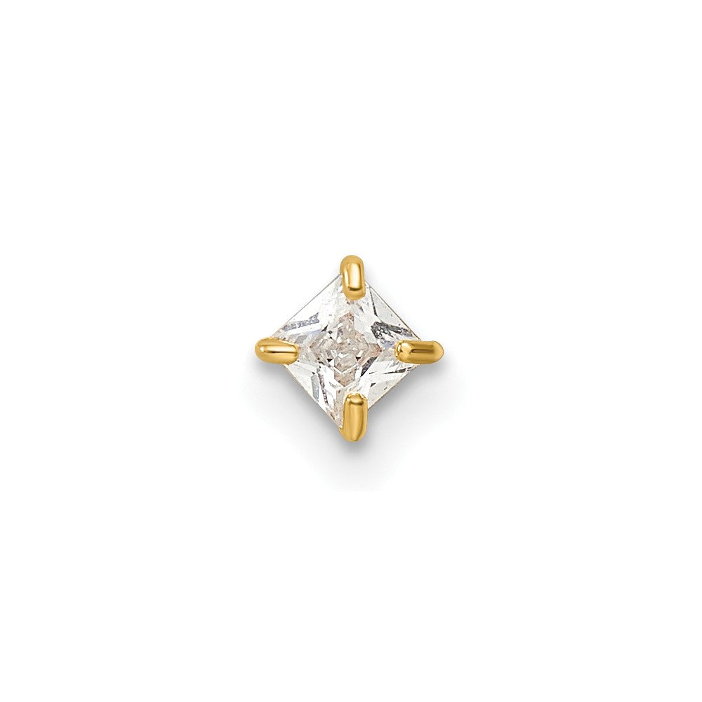 14K Yellow Gold 18 Gauge Square Cz Labret Stud