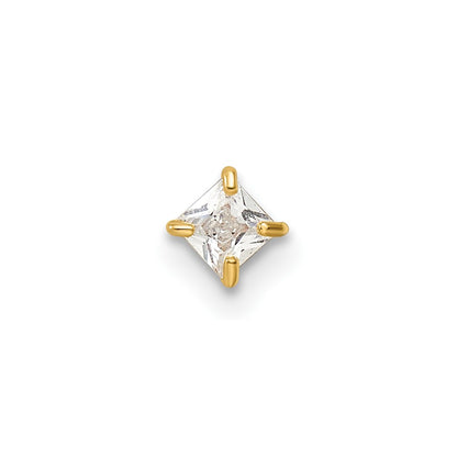 14K Yellow Gold 18 Gauge Square Cz Labret Stud