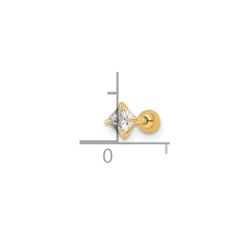 14K Yellow Gold 18 Gauge Square Cz Labret Stud
