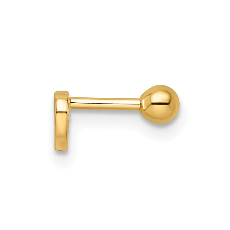 14K Yellow Gold 18 Gauge Cz Heart Labret Stud