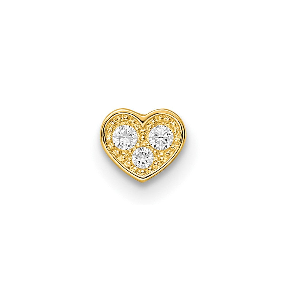 14K Yellow Gold 18 Gauge Cz Heart Labret Stud