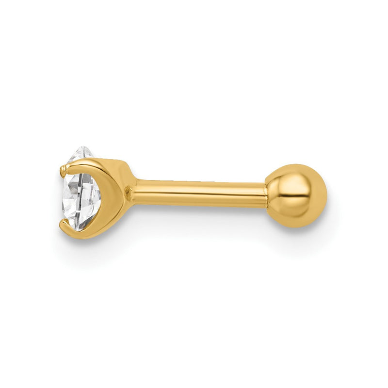 14K Yellow Gold 16 Gauge Round Cz Labret Stud