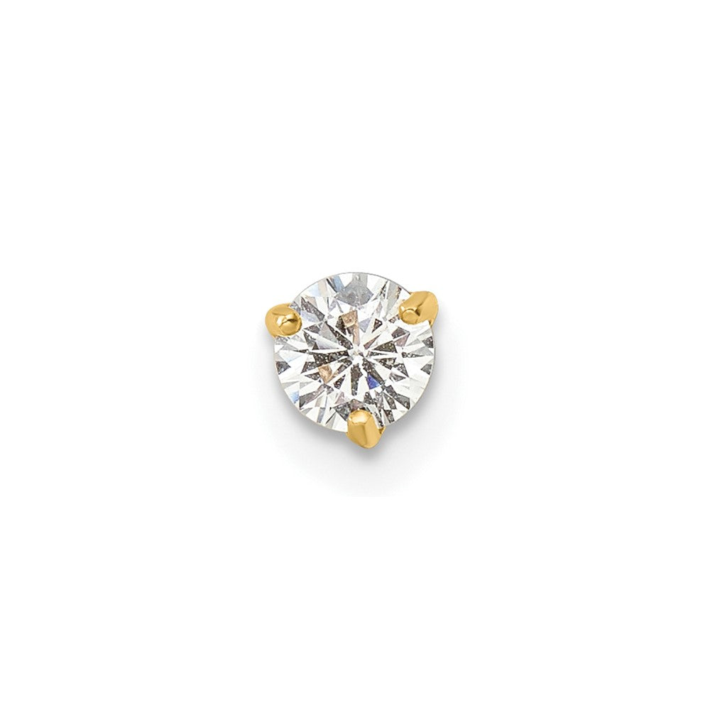 14K Yellow Gold 16 Gauge Round Cz Labret Stud