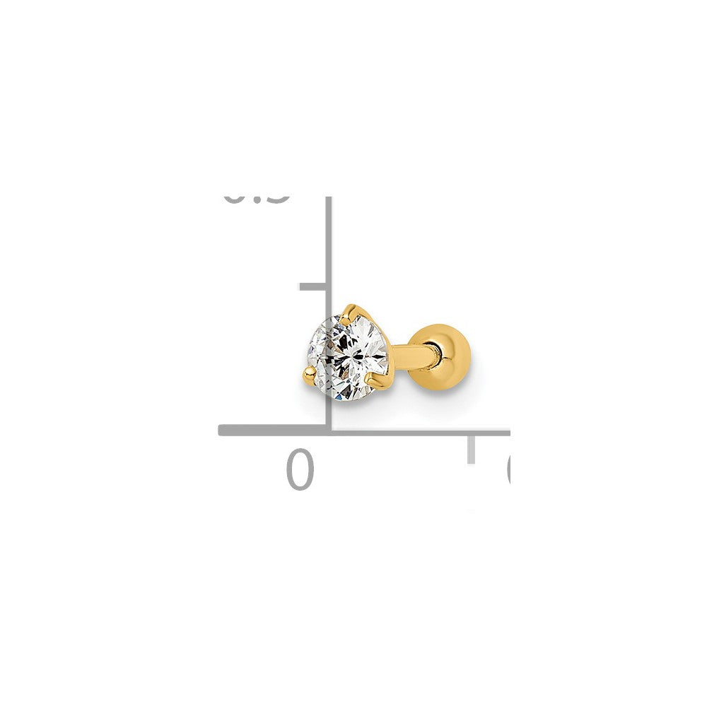 14K Yellow Gold 16 Gauge Round Cz Labret Stud