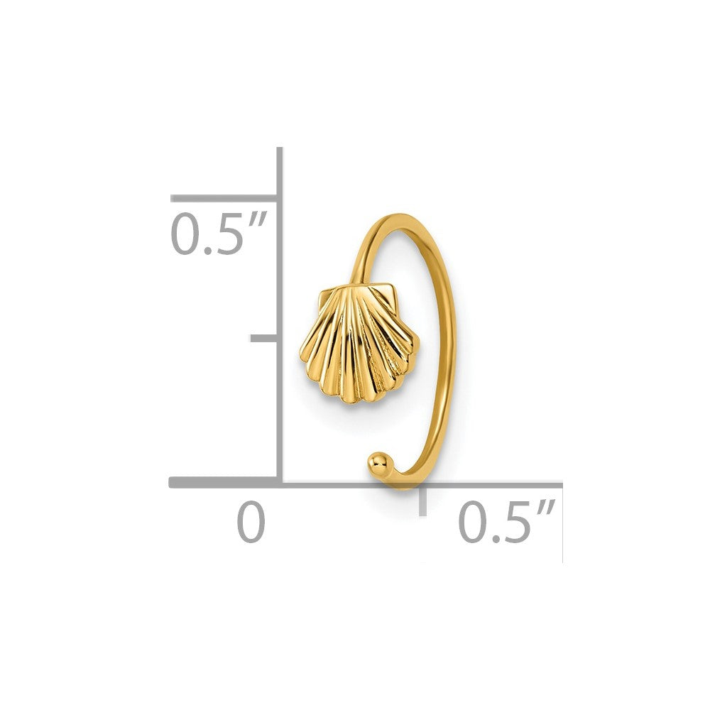 14K Yellow Gold 20 Gauge Scallop Shell Nose Ring / Ear Cuff