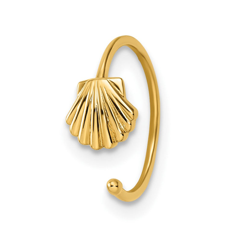 14K Yellow Gold 20 Gauge Scallop Shell Nose Ring / Ear Cuff