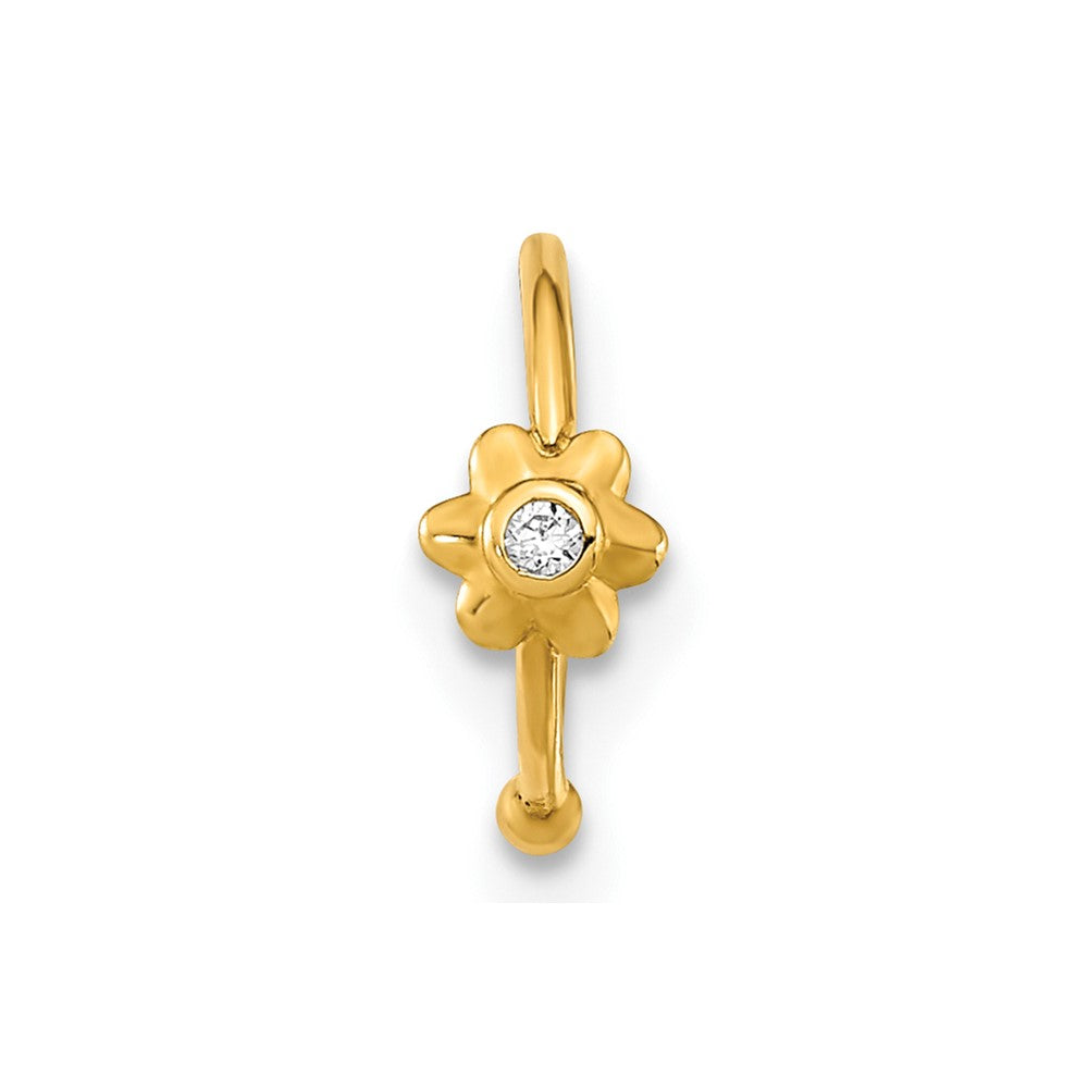 14K Yellow Gold 18 Gauge Hoop With Cz Nose Ring Body Jewelry