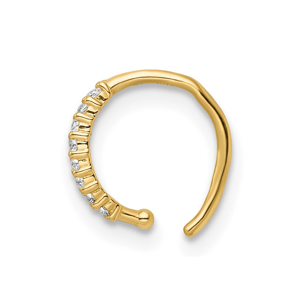 14K Yellow Gold 18 Gauge Double Row Beaded & Cz Nose Ring / Ear Cuff