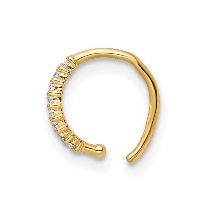 14K Yellow Gold 18 Gauge Double Row Beaded & Cz Nose Ring / Ear Cuff