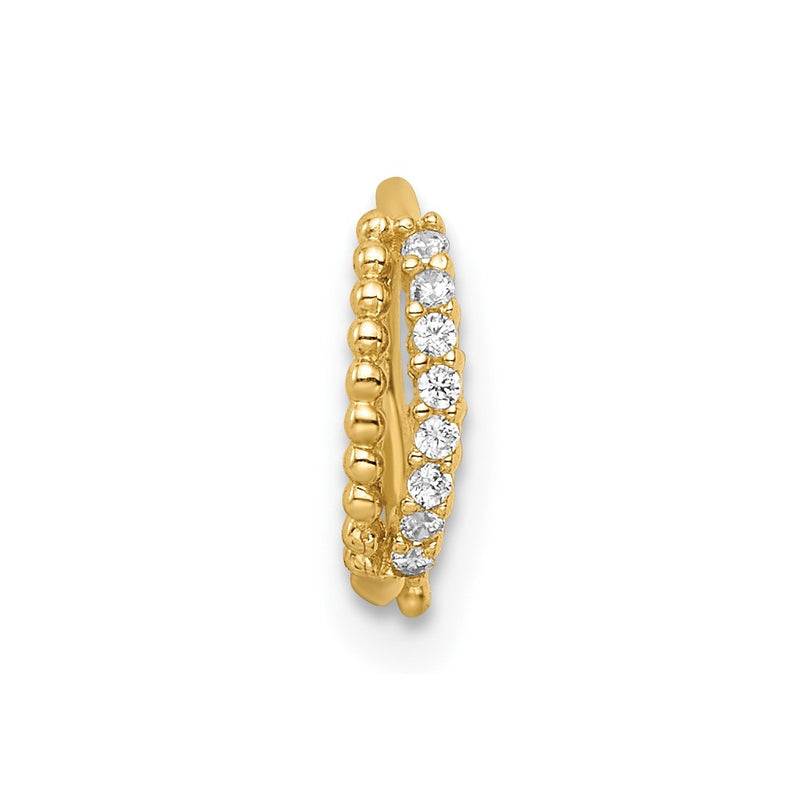 14K Yellow Gold 18 Gauge Double Row Beaded & Cz Nose Ring / Ear Cuff