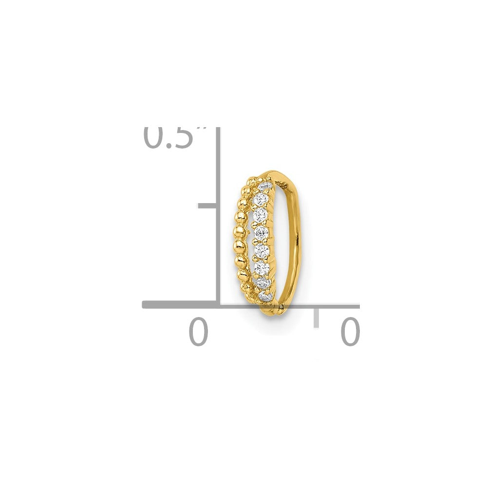 14K Yellow Gold 18 Gauge Double Row Beaded & Cz Nose Ring / Ear Cuff
