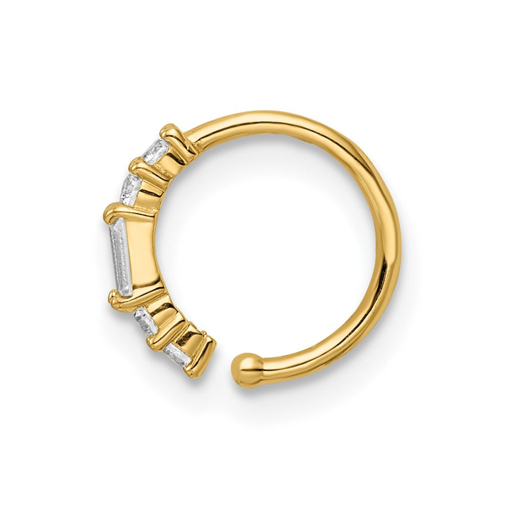 14K Yellow Gold 20 Gauge Cz Nose Ring / Ear Cuff