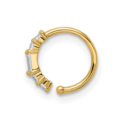 14K Yellow Gold 20 Gauge Cz Nose Ring / Ear Cuff