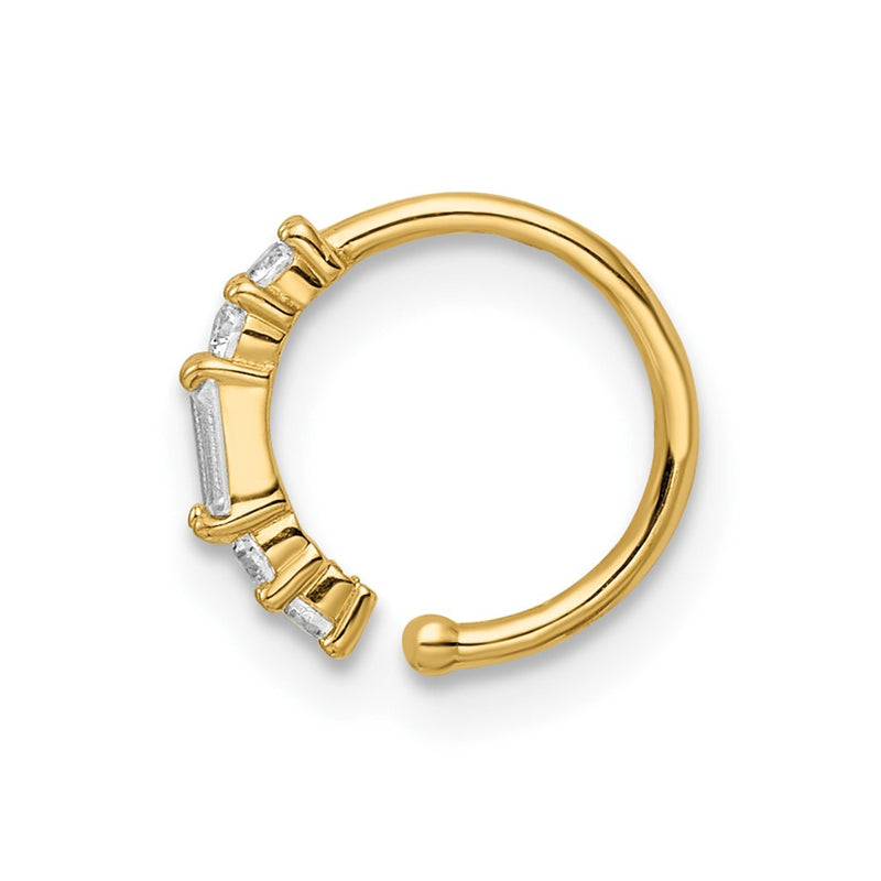 14K Yellow Gold 20 Gauge Cz Nose Ring / Ear Cuff