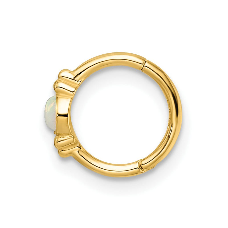 14K Yellow Gold 18 Gauge Created Opal Cartilage Ring