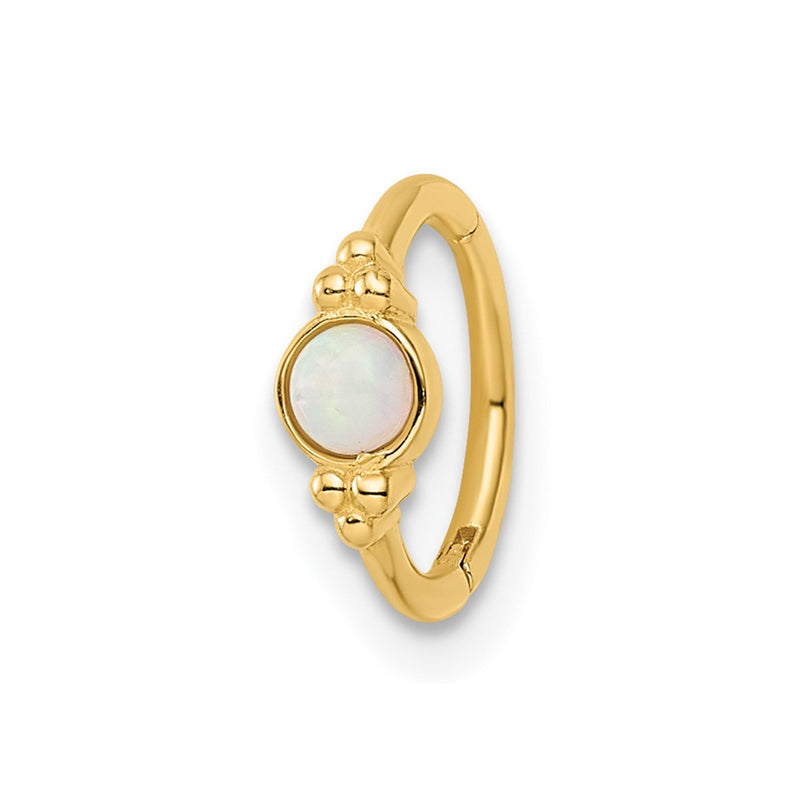 14K Yellow Gold 18 Gauge Created Opal Cartilage Ring