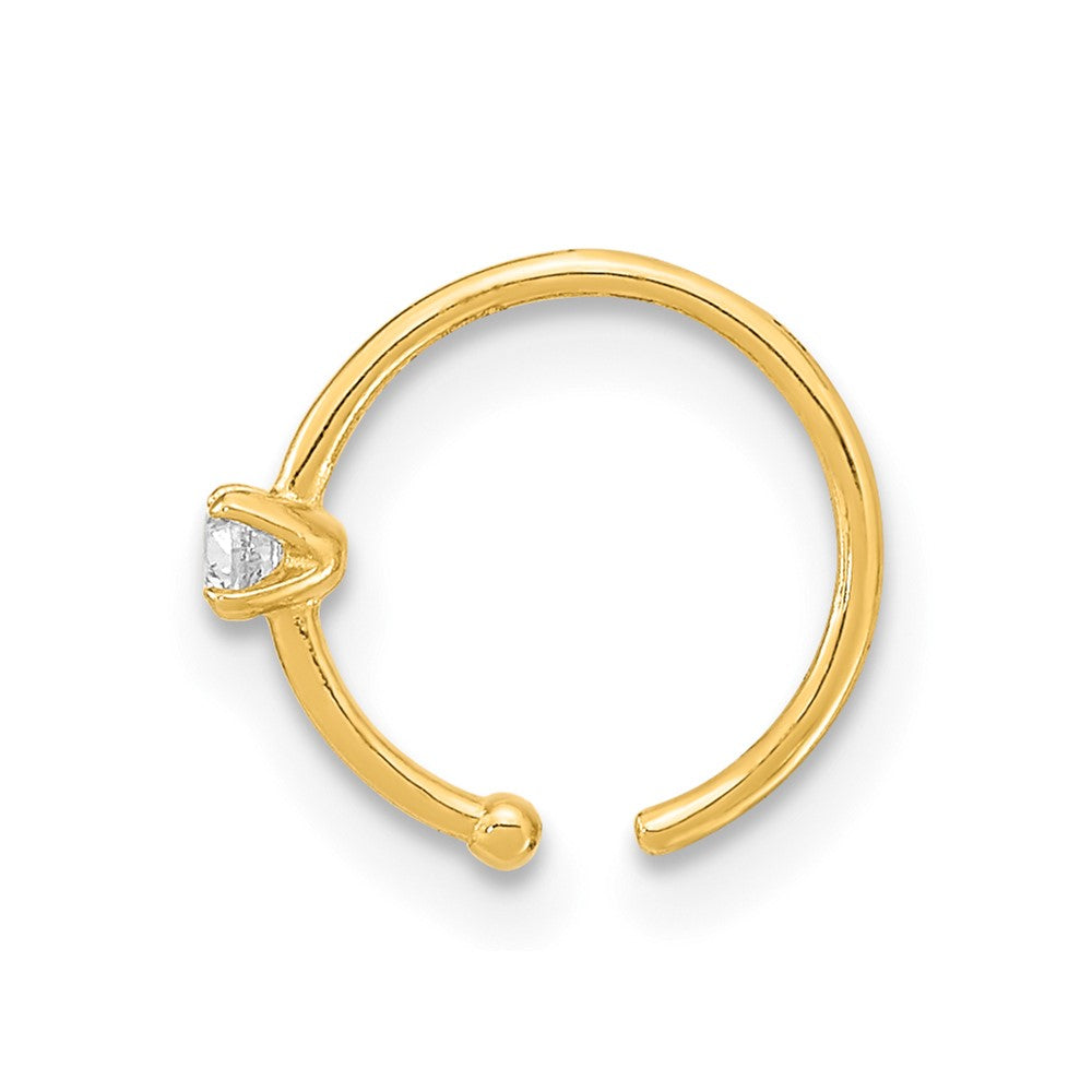 14K Yellow Gold 20 Gauge Cz Hoop Nose Ring Body Jewelry