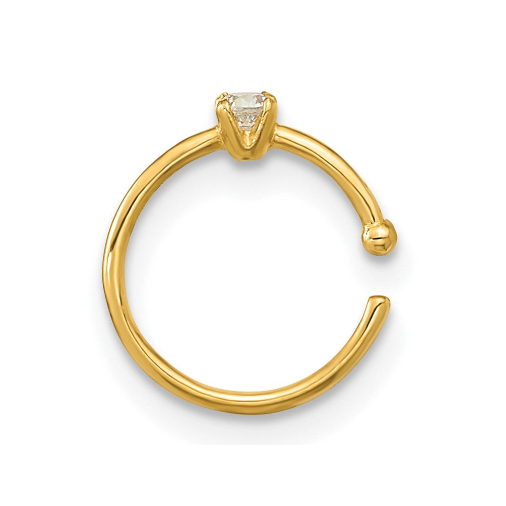 14K Yellow Gold 20 Gauge Cz Hoop Nose Ring Body Jewelry