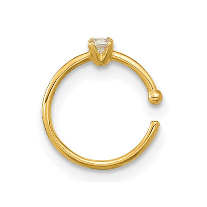 14K Yellow Gold 20 Gauge Cz Hoop Nose Ring Body Jewelry
