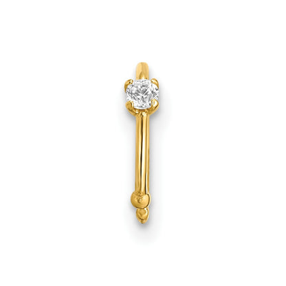 14K Yellow Gold 20 Gauge Cz Hoop Nose Ring Body Jewelry