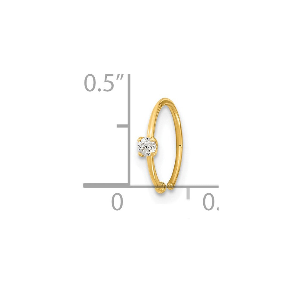 14K Yellow Gold 20 Gauge Cz Hoop Nose Ring Body Jewelry
