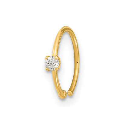 14K Yellow Gold 20 Gauge Cz Hoop Nose Ring Body Jewelry