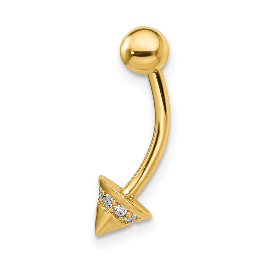 14K Yellow Gold 14 Gauge Cz Cone Belly Ring