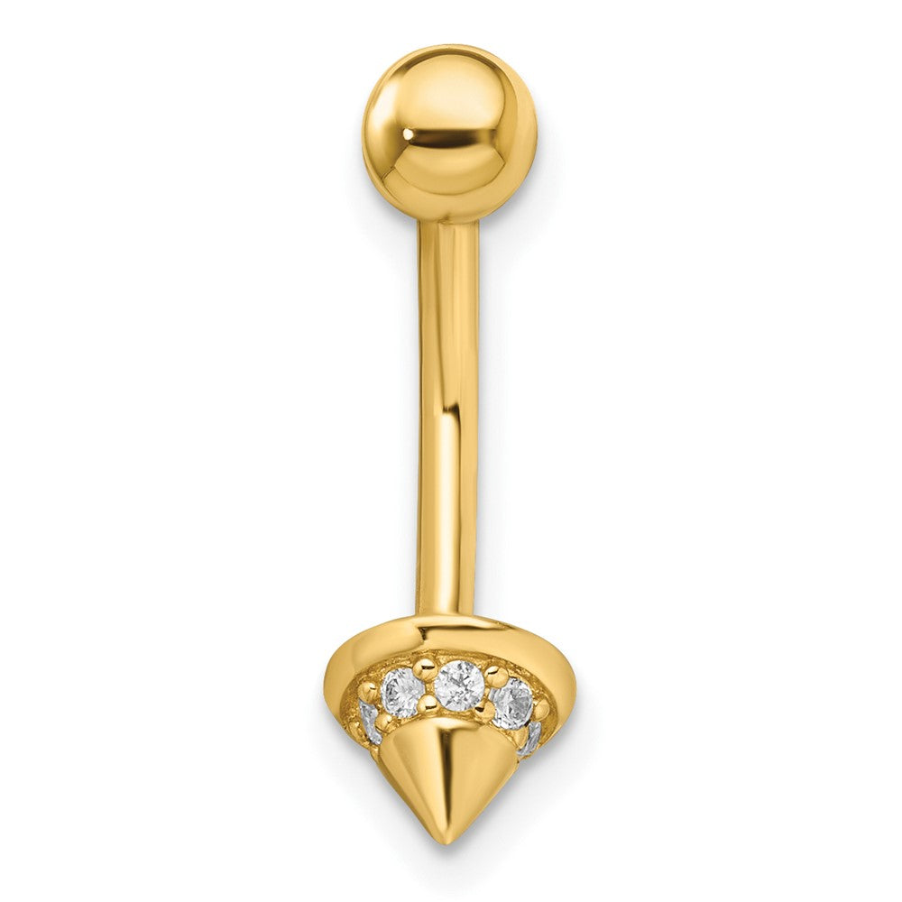 14K Yellow Gold 14 Gauge Cz Cone Belly Ring