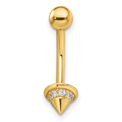14K Yellow Gold 14 Gauge Cz Cone Belly Ring