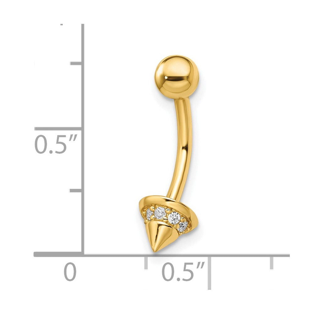 14K Yellow Gold 14 Gauge Cz Cone Belly Ring