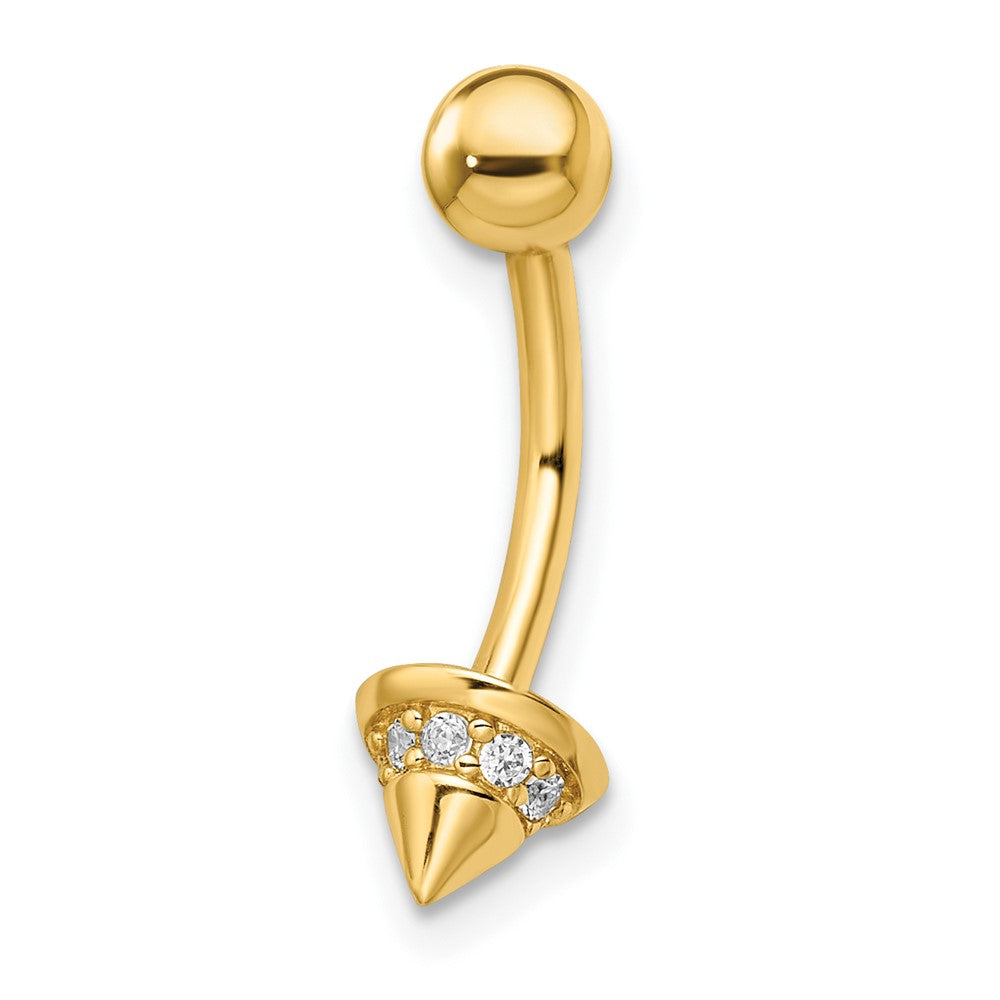 14K Yellow Gold 14 Gauge Cz Cone Belly Ring