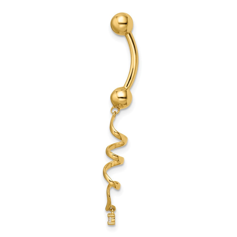 14K Yellow Gold 14 Gauge Cz Twisted Belly Ring