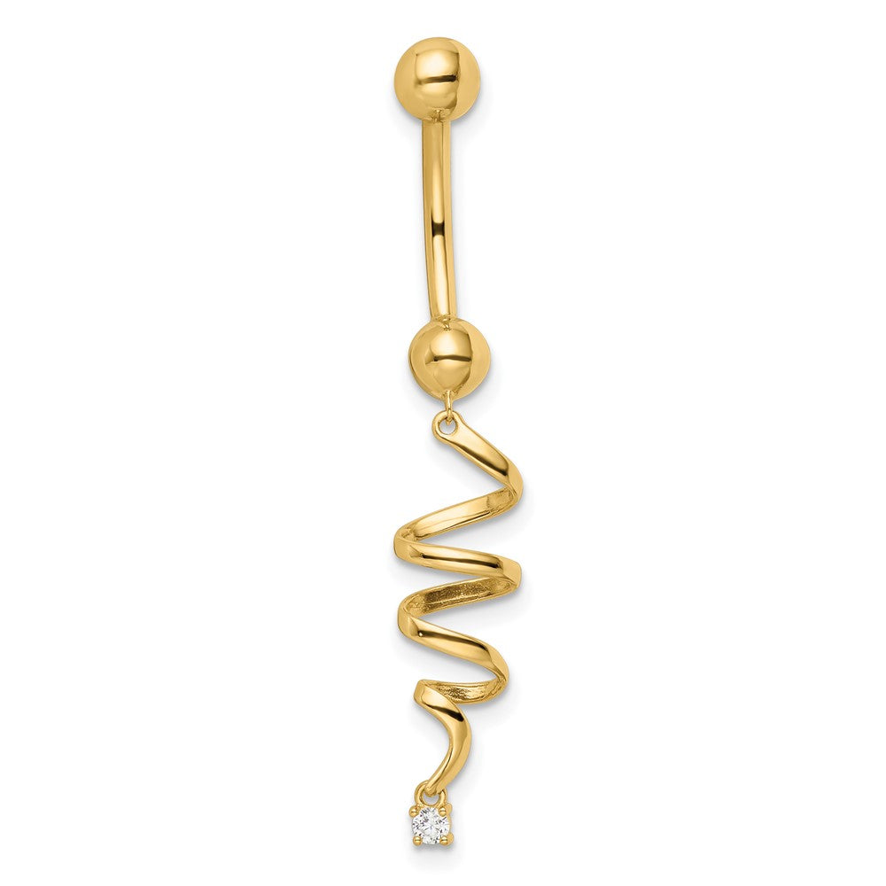 14K Yellow Gold 14 Gauge Cz Twisted Belly Ring