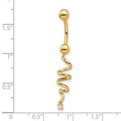 14K Yellow Gold 14 Gauge Cz Twisted Belly Ring