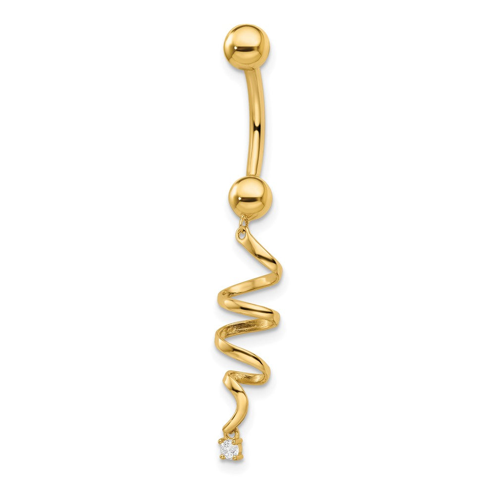 14K Yellow Gold 14 Gauge Cz Twisted Belly Ring