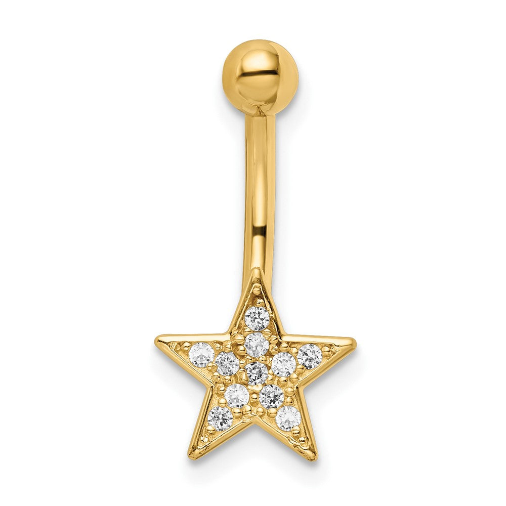 14K Yellow Gold 14 Gauge Polished Cz Star Belly Ring